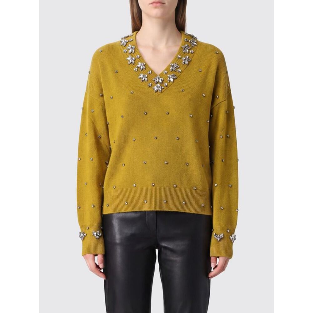 Pinko Women Pinko Pure Cashmere V-Neck Jumper With Crystal Embroidery